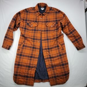 Duluth Trading Co Women's Orange Plaid Flannel Duster Jacket